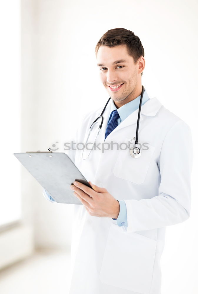 Similar – Image, Stock Photo Beautiful doctor writting on cellphone at hospital