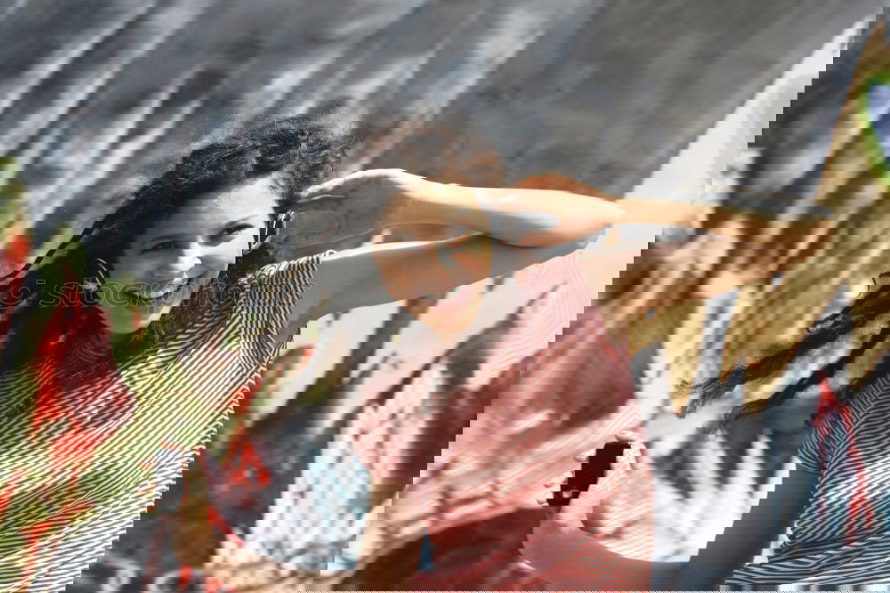 Similar – Image, Stock Photo Happy young woman smiling on urban blinds