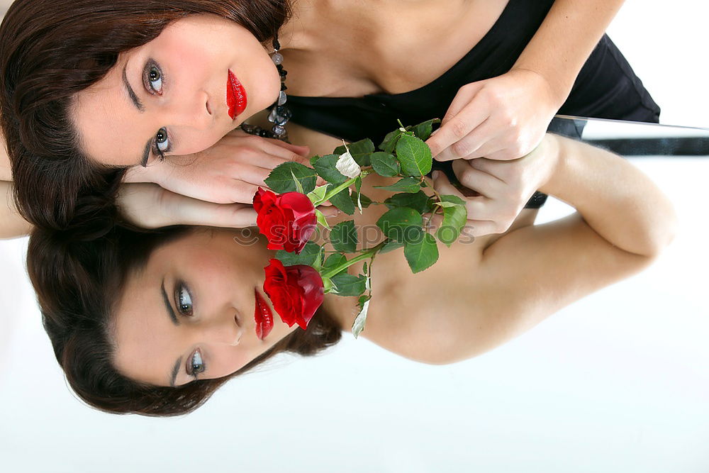 Similar – Image, Stock Photo Bouquet of roses and laughing woman’s face