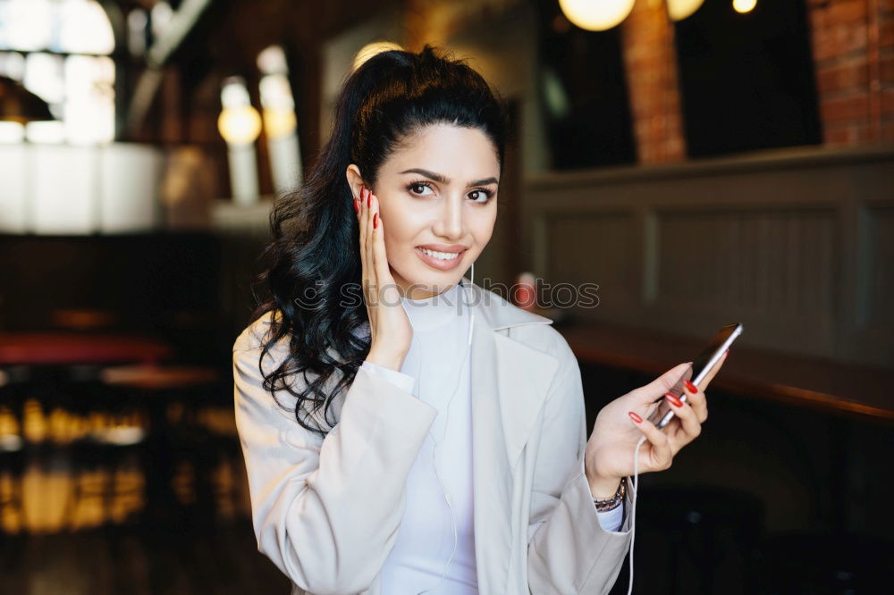 Similar – Image, Stock Photo Young brunette woman leaving a coffee bar