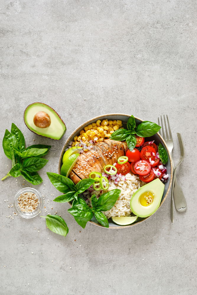 Similar – Image, Stock Photo Quinoa bowl with tomatoes, zucchini and lime