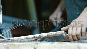 Similar – Carpenter cutting wooden board