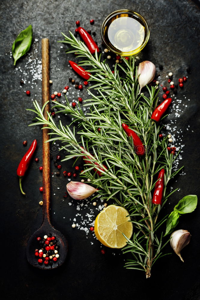 Image, Stock Photo Potatoes with rosemary, garlic and spices, ingredients