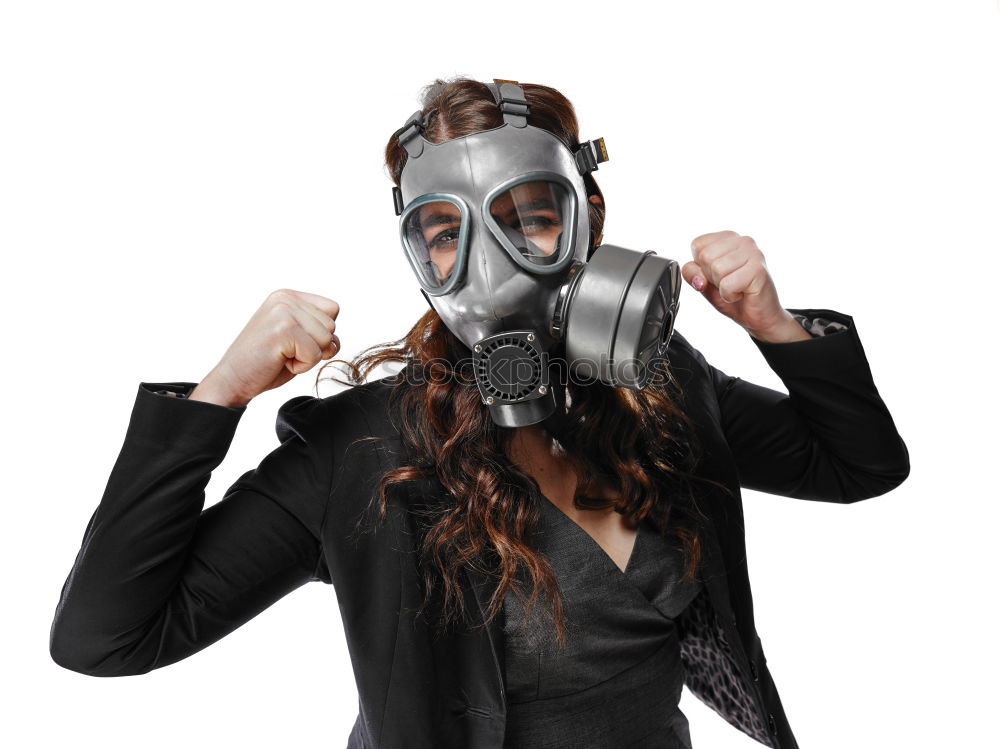 Similar – Image, Stock Photo portrait of a man in a gas mask and a hood