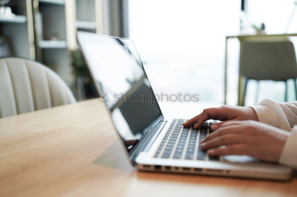 Similar – Foto Bild junge Studentin im Online-Semester mit Notebook und Kaffeetasse | corona thoughts