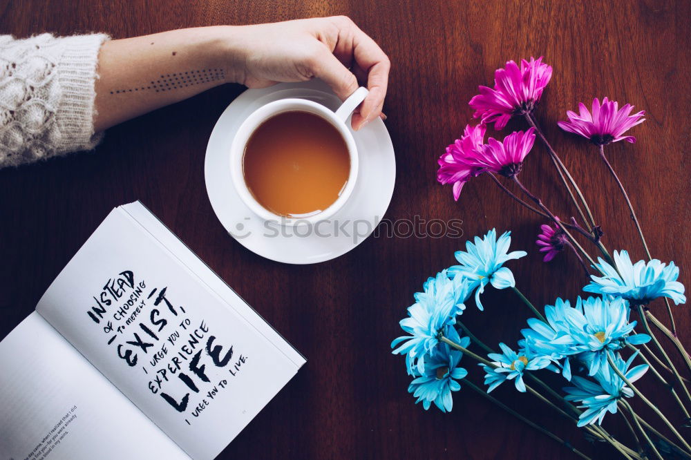 Similar – Crop hands holding flowers near honey and tea