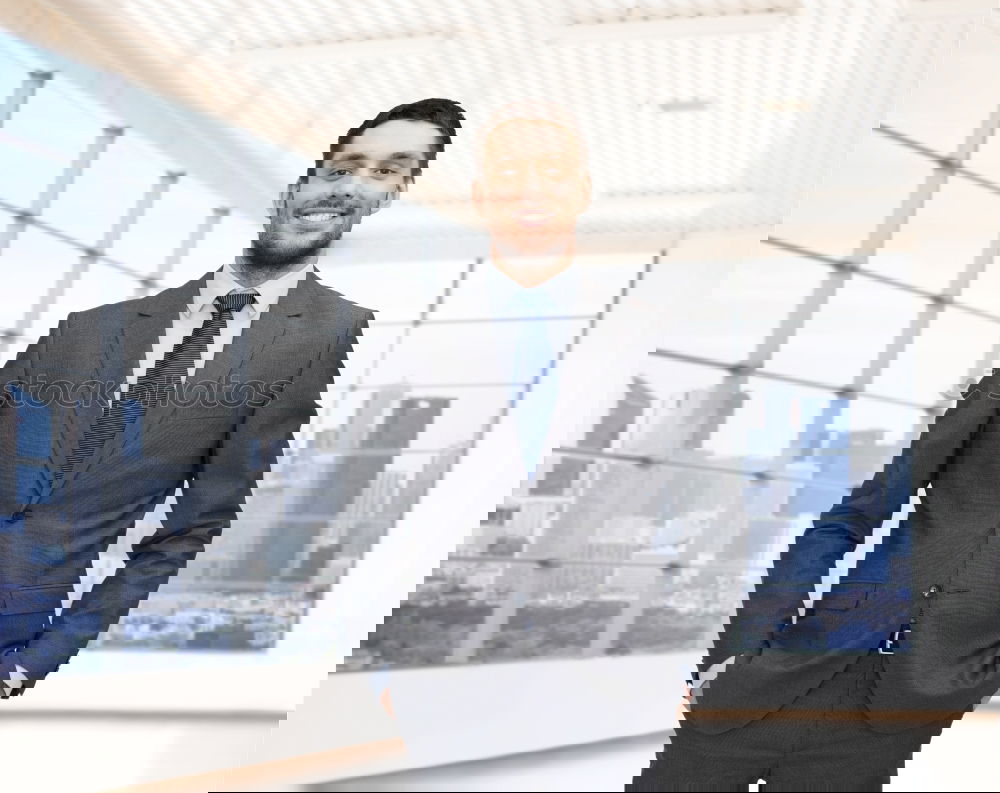 Similar – Image, Stock Photo portrait of young  businessman smiling at the airport with suit