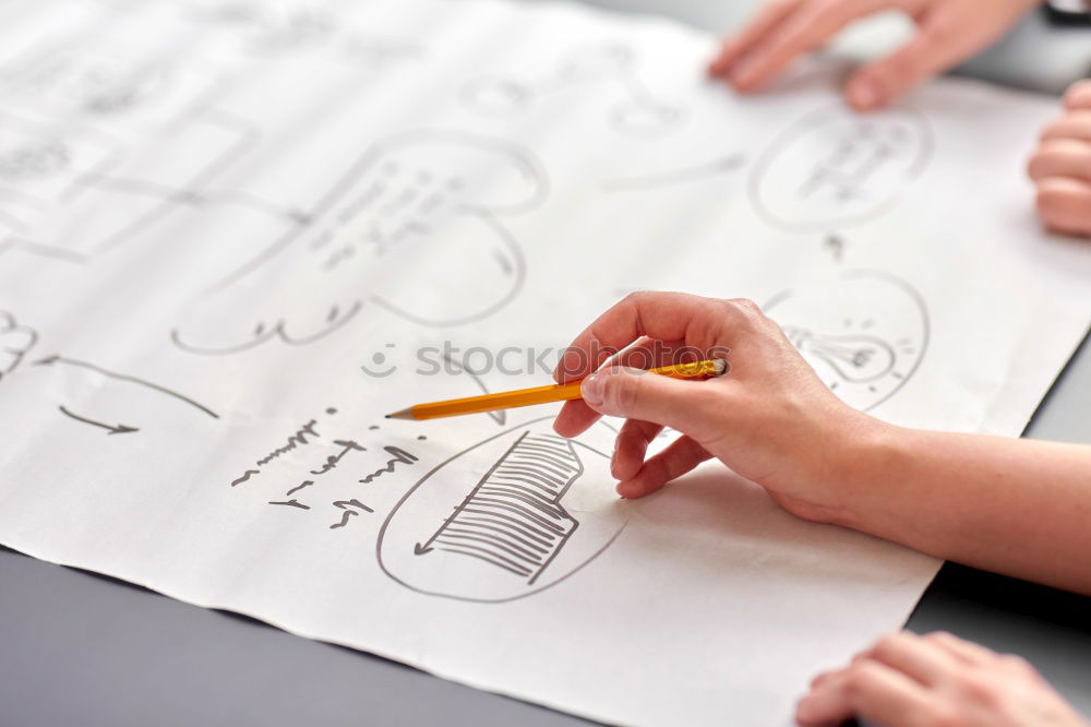 Image, Stock Photo Girl coloring a simple sketch of a skull