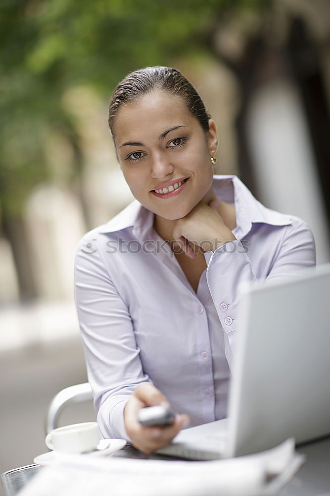 Similar – Image, Stock Photo Smiling African woman using digital tablet outdoors