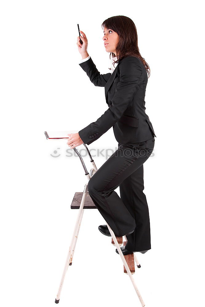 Similar – Image, Stock Photo Woman balancing on ladder