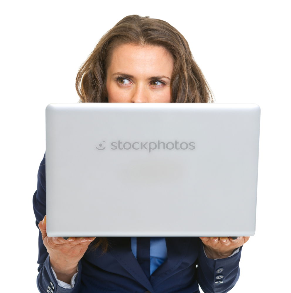 Similar – Image, Stock Photo Young desperate student with glasses looks over a laptop