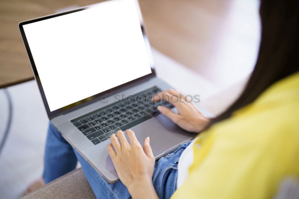 Similar – Image, Stock Photo Young woman at home with notebook / study / school / home office