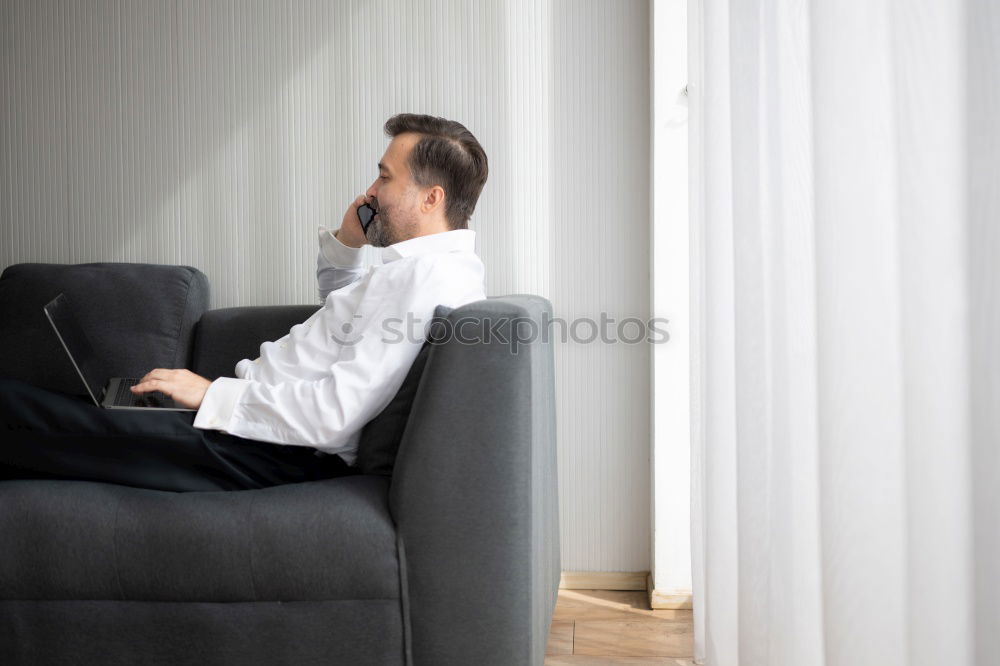 Similar – Image, Stock Photo Man Looking out of the Window