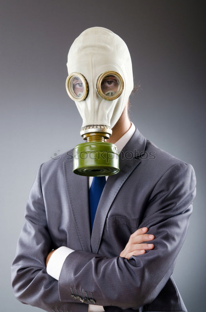 Similar – Image, Stock Photo portrait of a man in a gas mask and a hood