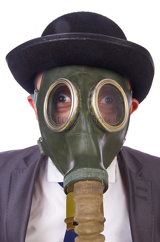 Similar – Image, Stock Photo portrait of a man in a gas mask and a hood