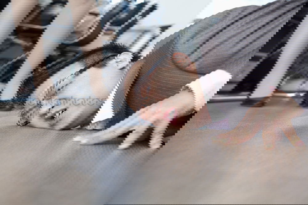 Similar – Image, Stock Photo Man with barbell on a bench press training