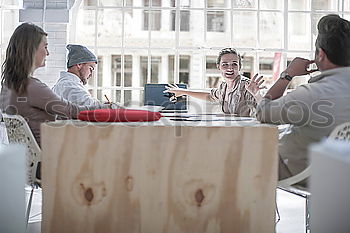 Similar – Image, Stock Photo Crop friends having meal while traveling