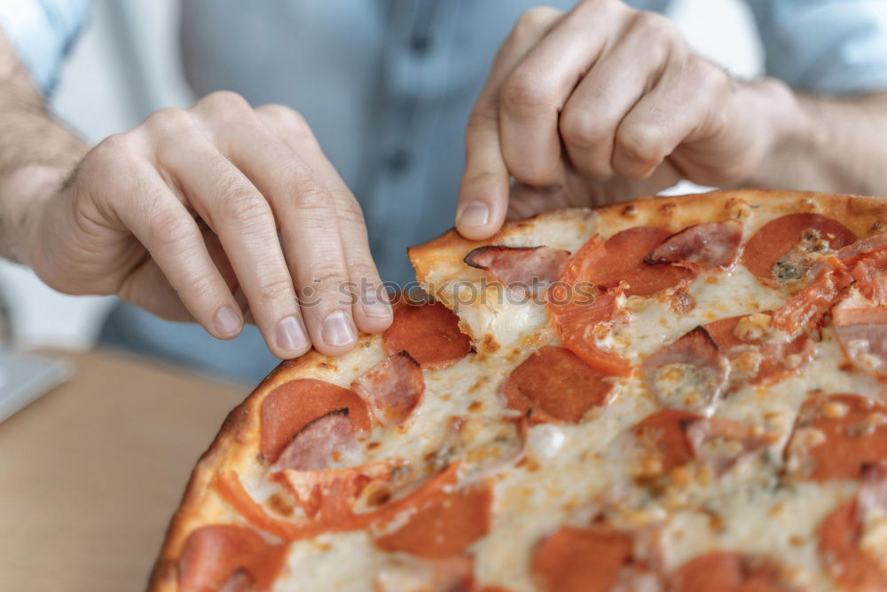 Similar – Image, Stock Photo Pizza Meat Cheese Eating