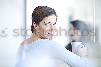 Similar – Image, Stock Photo Young thoughtful woman looking through the window