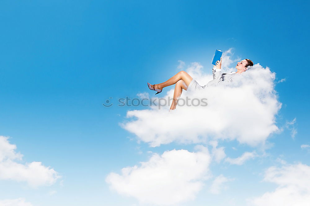 Similar – Image, Stock Photo Excited women lying on cliff