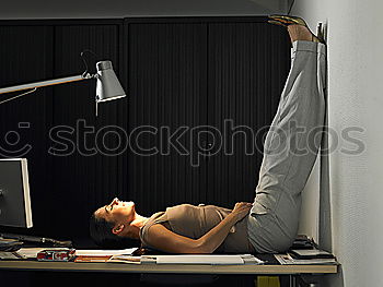 Similar – Image, Stock Photo young woman in black body stands at the window and looks into the camera