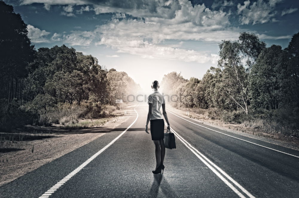 Similar – Image, Stock Photo Woman walking on rod in woods