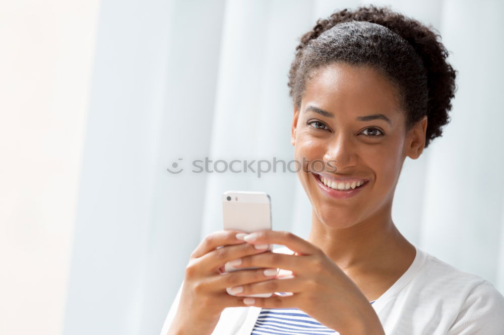 Similar – Image, Stock Photo African young woman taking funny selfie with smartphone