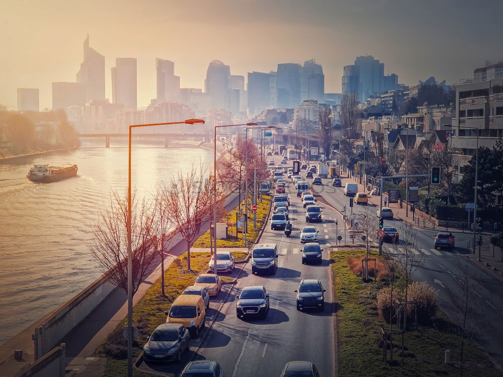 Similar – Cityscape of traffic road at sunset