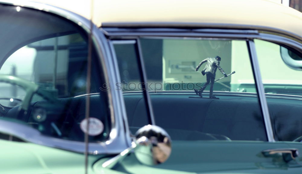 Image, Stock Photo Wildly patterned Hawaiian shirt on a hanger in the rear of an American road cruiser of the fifties in turquoise at the Golden Oldies in Wettenberg Krofdorf-Gleiberg near Giessen in Hesse