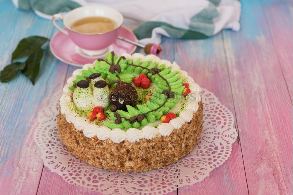 Similar – Image, Stock Photo white etagere with chocolate cake muffin and its preparation