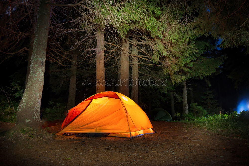 Image, Stock Photo Evening lit tent in camping