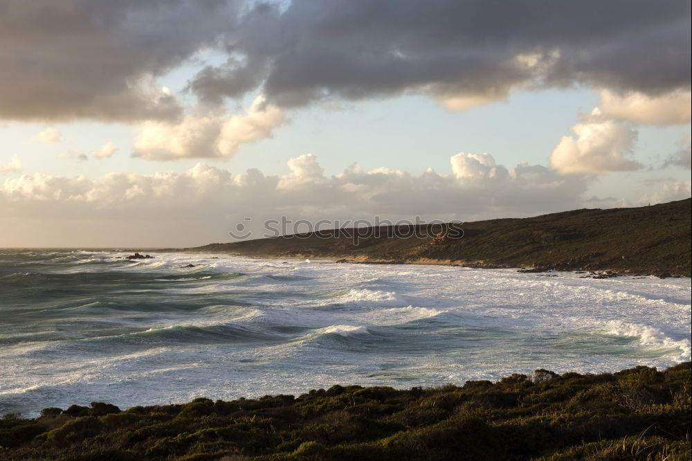 Similar – Image, Stock Photo Walk in hilly meadows and coastal landscape