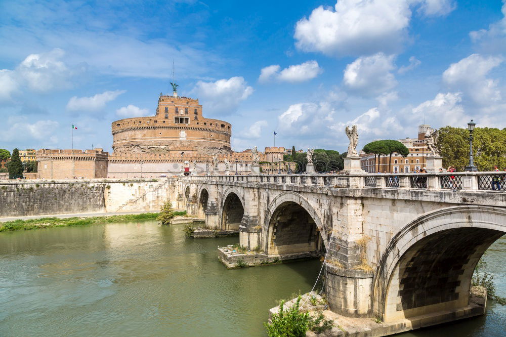 Similar – Angel castle with bridge by day and blue sky