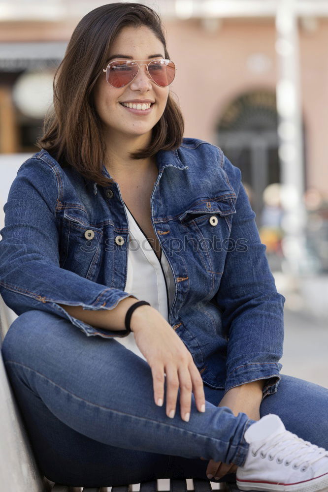 Similar – Girl smiling in urban background.