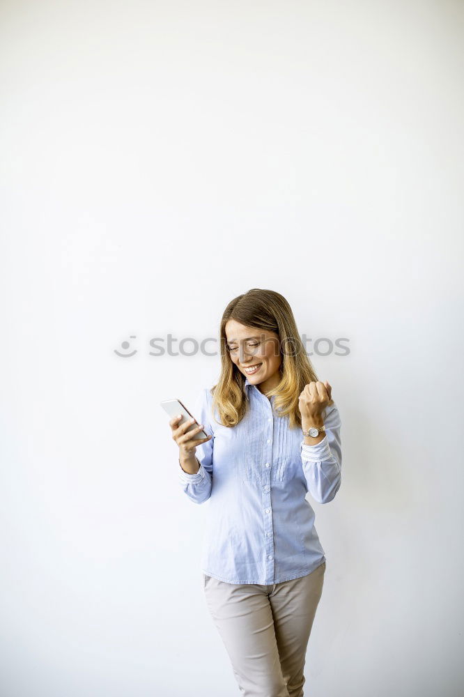 Similar – young woman with phone outdoors