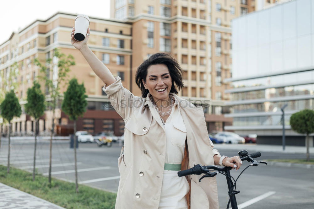 Image, Stock Photo Brunette girl with longboard in the street