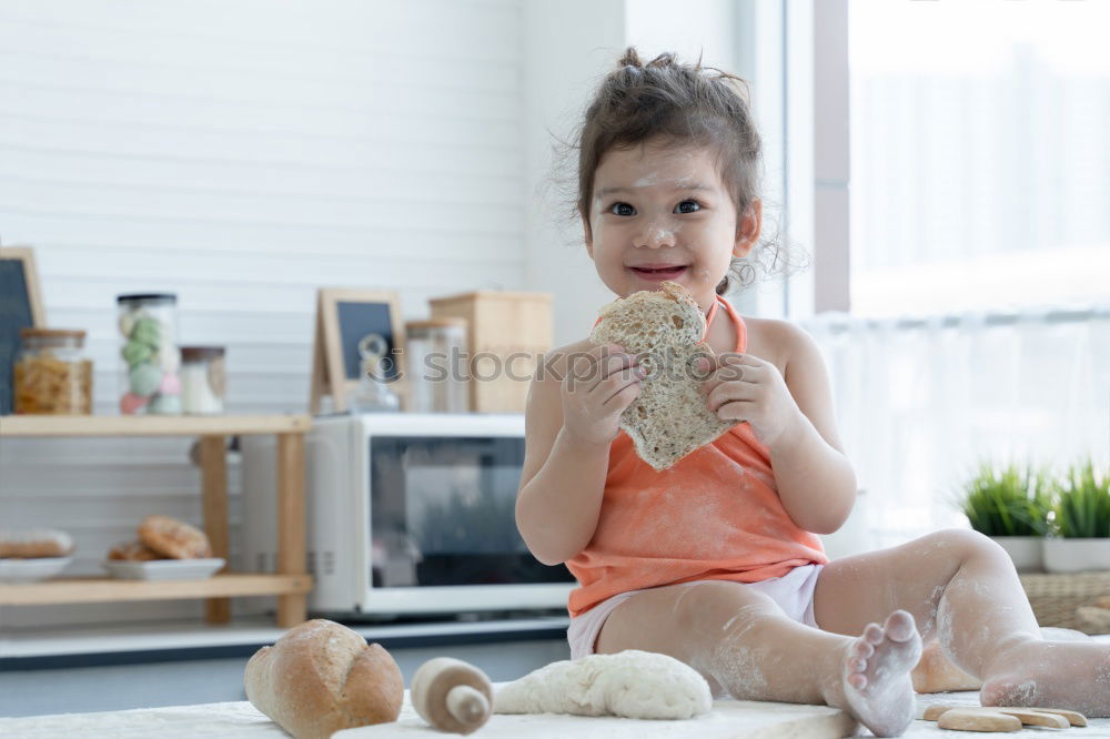 Similar – Image, Stock Photo happy child girl wake up in the early morning