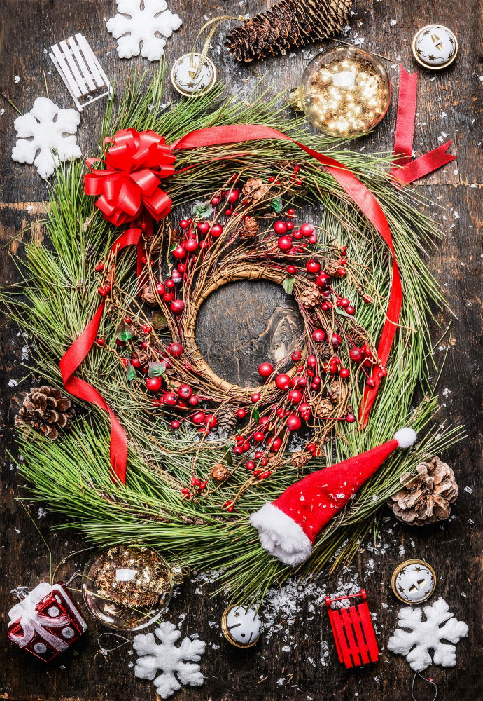 Similar – Image, Stock Photo Christmas wreath and various winter decorations