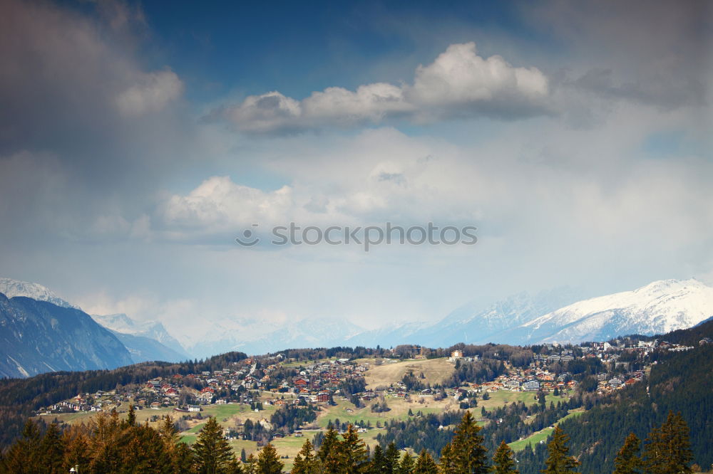 Similar – Malopolska village and green spring meadows on hills