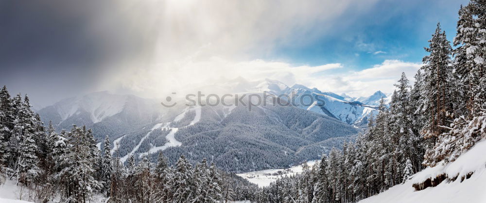 Similar – Image, Stock Photo Snowy mountains and valley