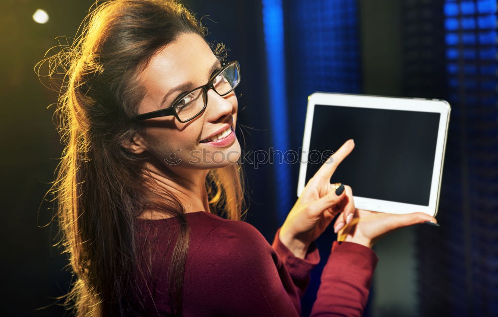 Similar – Beauty girl with glasses with little lights in her hands