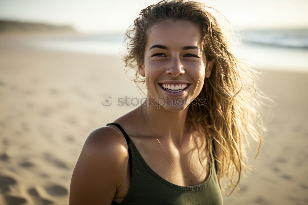 Image, Stock Photo Beautiful woman with sports clothes, sitting on a concrete wall outdoors at sunset.