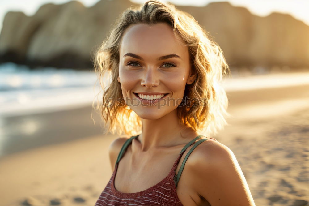 Similar – Image, Stock Photo Beautiful woman with sports clothes, sitting on a concrete wall outdoors at sunset.