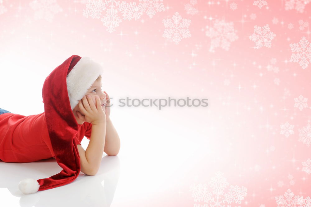 Similar – Image, Stock Photo Girl standing by Christmas gift put near tree