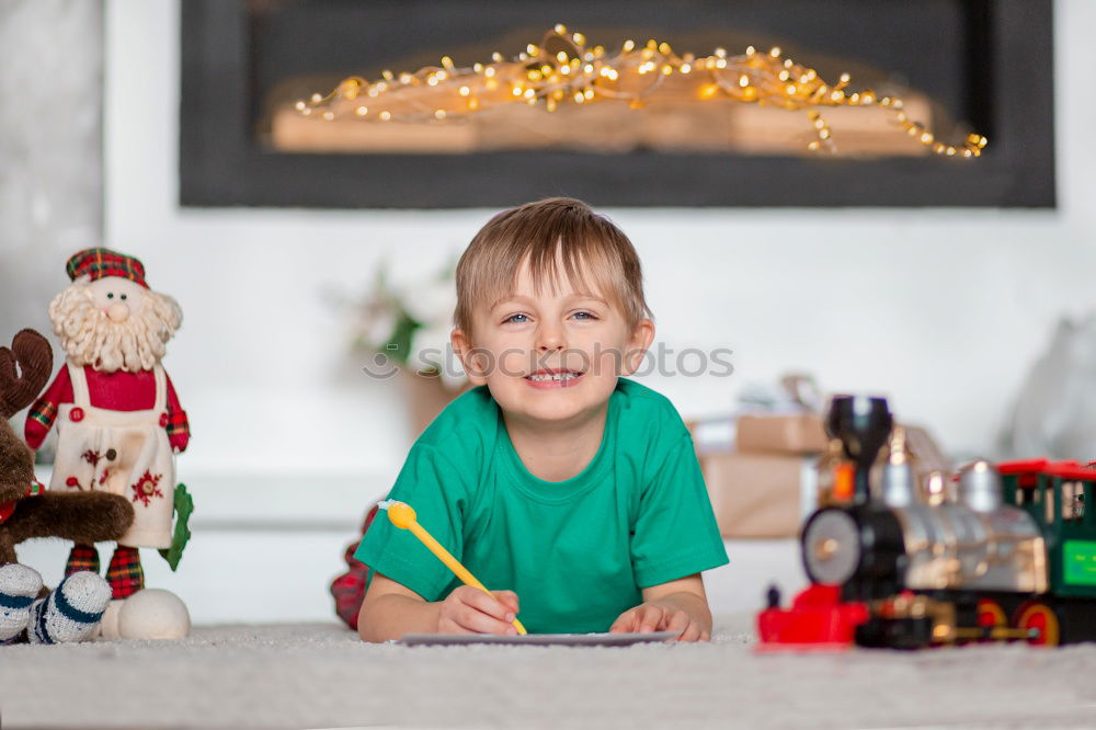 Similar – Image, Stock Photo Toddler boy crafting christmas cards and gifts at home