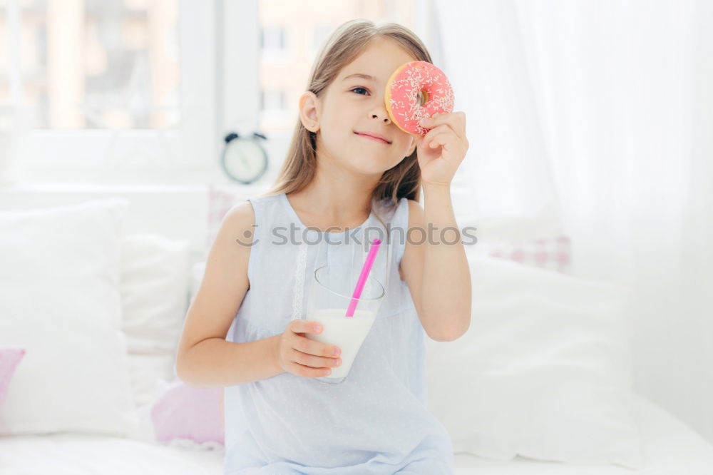 Similar – Image, Stock Photo happy child girl wake up in the early morning