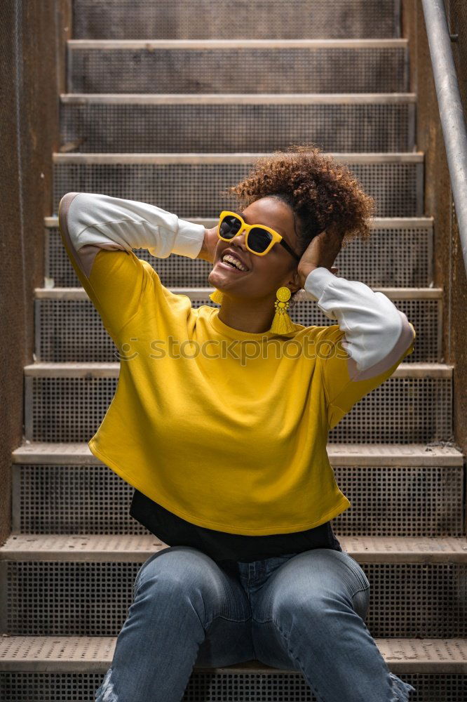 Image, Stock Photo Woman on fence in park