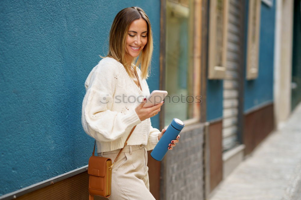 Image, Stock Photo African woman listening to music with earphones