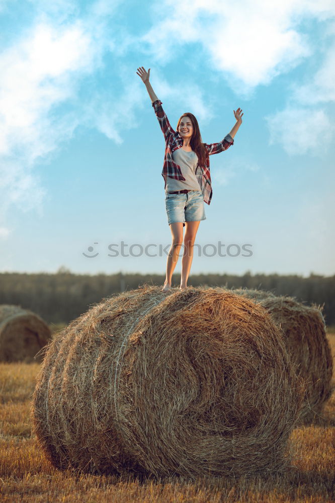 Similar – Image, Stock Photo happy child girl in country style plaid shirt