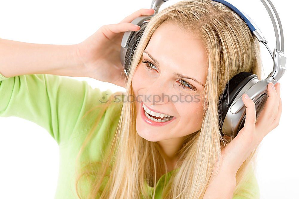 Similar – Image, Stock Photo Pretty blonde woman listening to music on couch at home